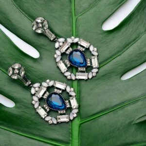 Blue Gemstone Drop Earrings — Silver