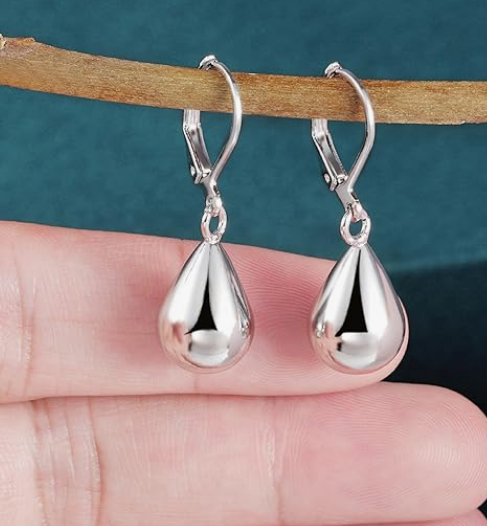 Sterling Silver Teardrop Leverback Earrings for Women Girls Waterdrop - Image 3